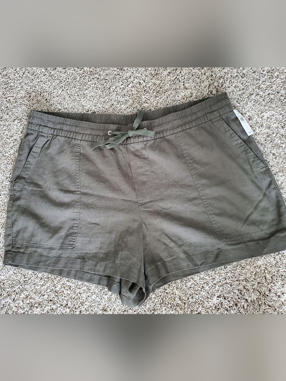 Gap Olive 3" Drawstring Linen-Blend Women's Shorts Sz XL. NWT